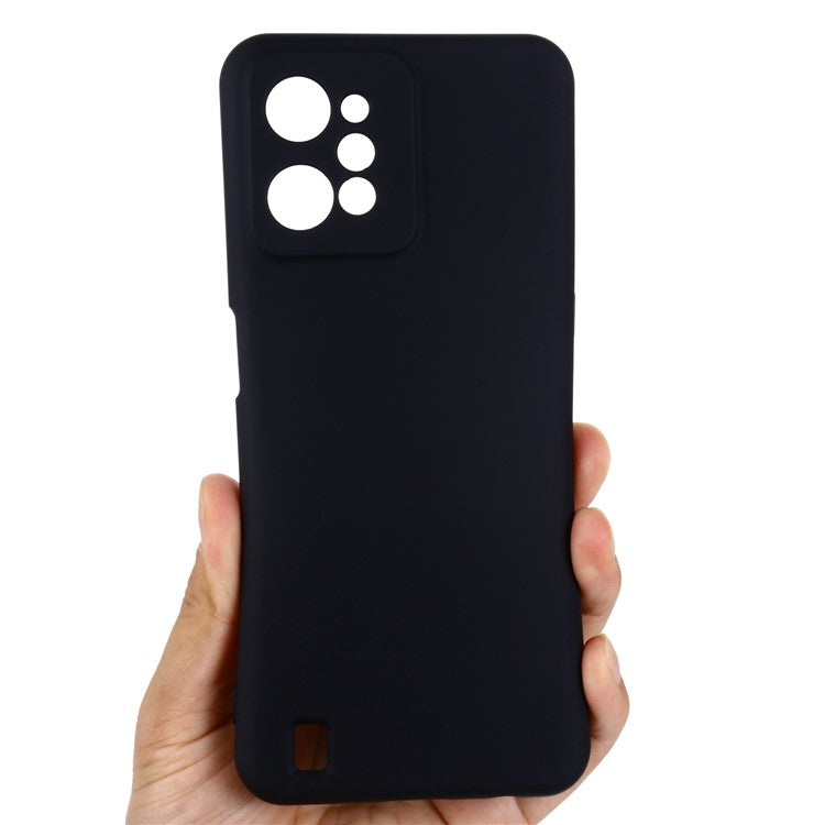 For Realme C31 Liquid Silicone Phone Case, Thickening Design Soft Microfiber Lining Cushion Anti-Scratch Protective Cover - Black