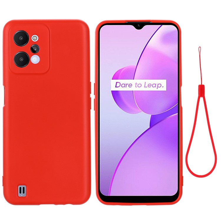 For Realme C31 Liquid Silicone Phone Case, Thickening Design Soft Microfiber Lining Cushion Anti-Scratch Protective Cover - Red