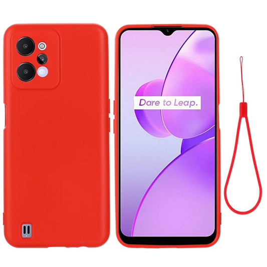 For Realme C31 Liquid Silicone Phone Case, Thickening Design Soft Microfiber Lining Cushion Anti-Scratch Protective Cover - Red