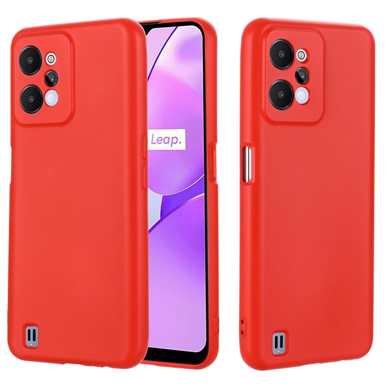 For Realme C31 Liquid Silicone Phone Case, Thickening Design Soft Microfiber Lining Cushion Anti-Scratch Protective Cover - Red