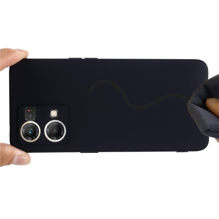 Liquid Silicone Phone Case for Oppo Reno7 4G / F21 Pro 4G, Thickening Design Soft Microfiber Lining Cushion Anti-Scratch Protective Cover - Black