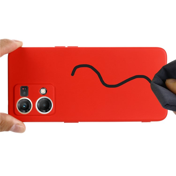 Liquid Silicone Phone Case for Oppo Reno7 4G / F21 Pro 4G, Thickening Design Soft Microfiber Lining Cushion Anti-Scratch Protective Cover - Red