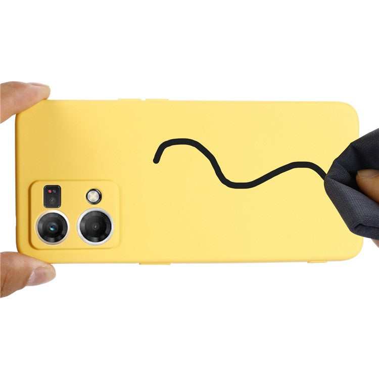Liquid Silicone Phone Case for Oppo Reno7 4G / F21 Pro 4G, Thickening Design Soft Microfiber Lining Cushion Anti-Scratch Protective Cover - Yellow