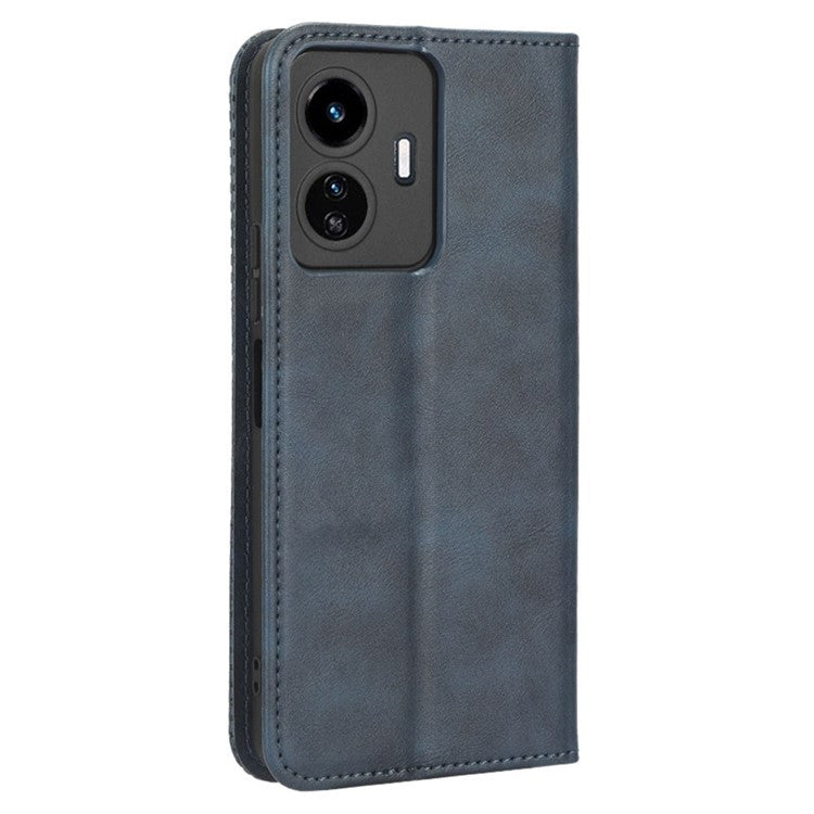 For vivo Y77 5G / Y77e 5G Vintage Texture Magnetic Auto-absorbed PU Leather Case Wallet Stand Phone Cover - Blue