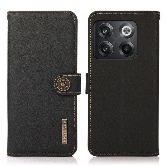KHAZNEH For OnePlus 10T 5G / Ace Pro 5G Anti-wear Magnetic Wallet Mobile Phone Case RFID Blocking Genuine Leather+TPU Stand Shell - Black