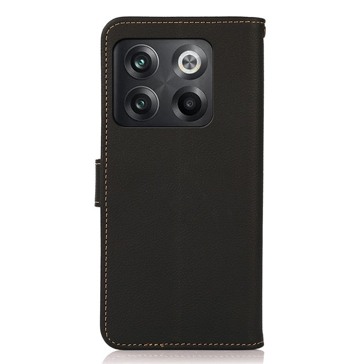 KHAZNEH For OnePlus 10T 5G / Ace Pro 5G Anti-wear Magnetic Wallet Mobile Phone Case RFID Blocking Genuine Leather+TPU Stand Shell - Black