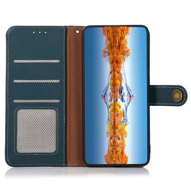 KHAZNEH For OnePlus 10T 5G / Ace Pro 5G Anti-wear Magnetic Wallet Mobile Phone Case RFID Blocking Genuine Leather+TPU Stand Shell - Green