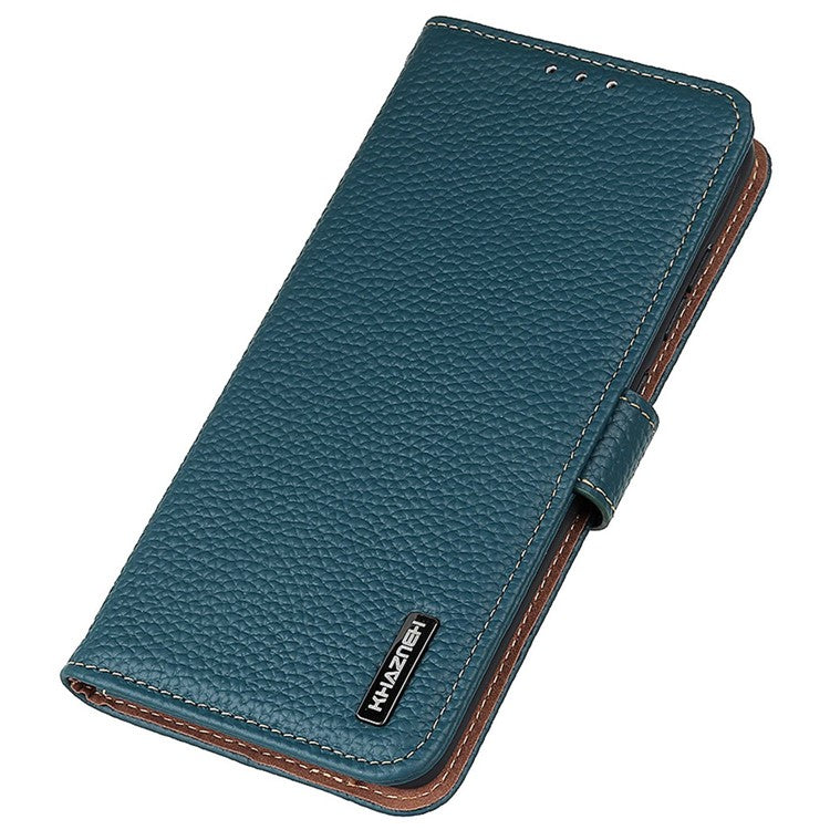 KHAZNEH for OnePlus 10T 5G / Ace Pro 5G Wallet Flip Cover Litchi Texture Genuine Leather Stand Feature Anti-wear Phone Case - Green