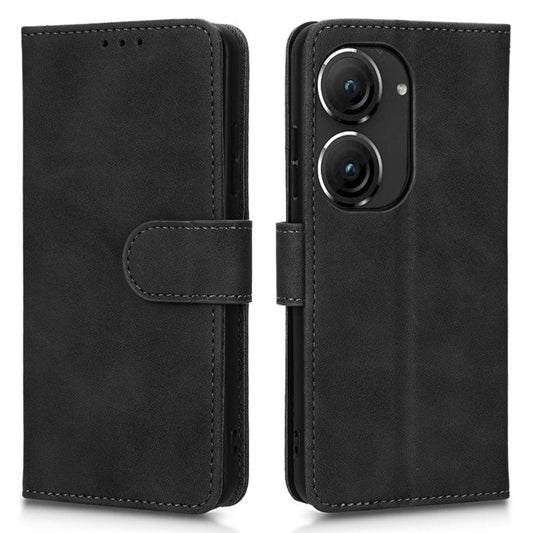 For Asus Zenfone 9 5G Skin-Touch Feeling Phone Wallet Stand Case PU Leather Magnetic Clasp Shockproof Cover - Black