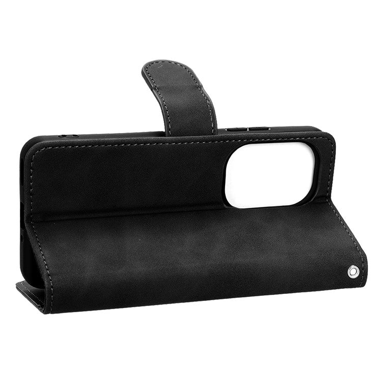 For Asus Zenfone 9 5G Skin-Touch Feeling Phone Wallet Stand Case PU Leather Magnetic Clasp Shockproof Cover - Black