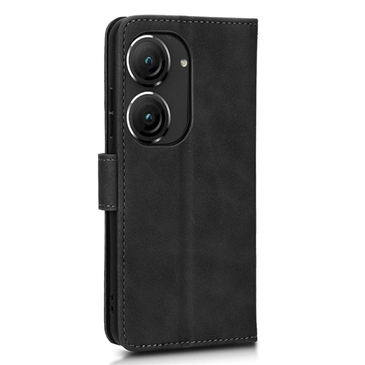 For Asus Zenfone 9 5G Skin-Touch Feeling Phone Wallet Stand Case PU Leather Magnetic Clasp Shockproof Cover - Black
