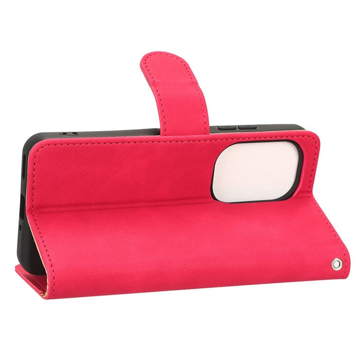 For Asus Zenfone 9 5G Skin-Touch Feeling Phone Wallet Stand Case PU Leather Magnetic Clasp Shockproof Cover - Rose