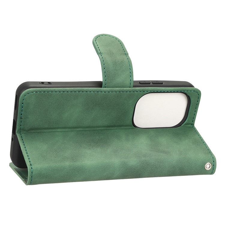 For Asus Zenfone 9 5G Skin-Touch Feeling Phone Wallet Stand Case PU Leather Magnetic Clasp Shockproof Cover - Green