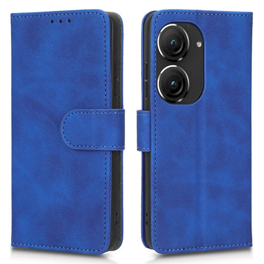For Asus Zenfone 9 5G Skin-Touch Feeling Phone Wallet Stand Case PU Leather Magnetic Clasp Shockproof Cover - Blue