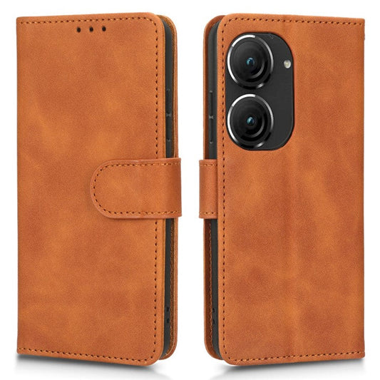 For Asus Zenfone 9 5G Skin-Touch Feeling Phone Wallet Stand Case PU Leather Magnetic Clasp Shockproof Cover - Brown