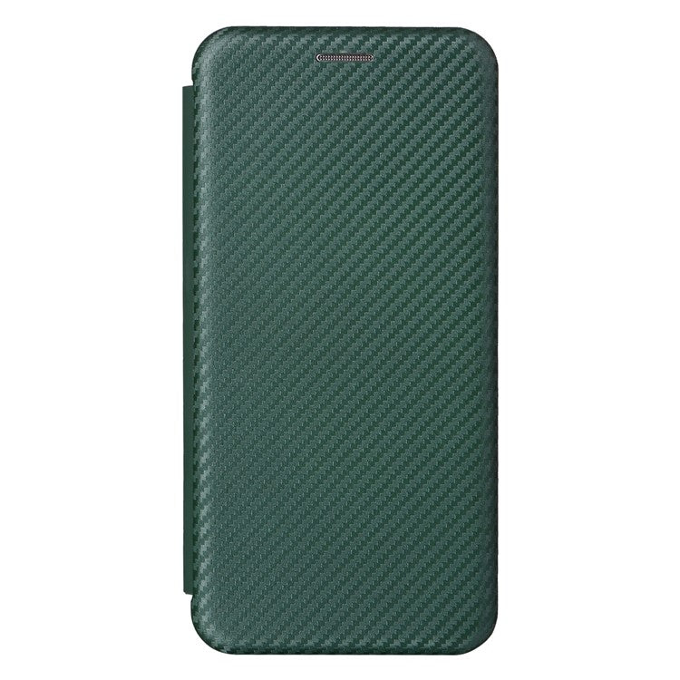 For Asus Zenfone 9 5G PU Leather Carbon Fiber Texture Phone Stand Case Card Slot Design Auto-absorbed Magnetic Protective Cover - Green