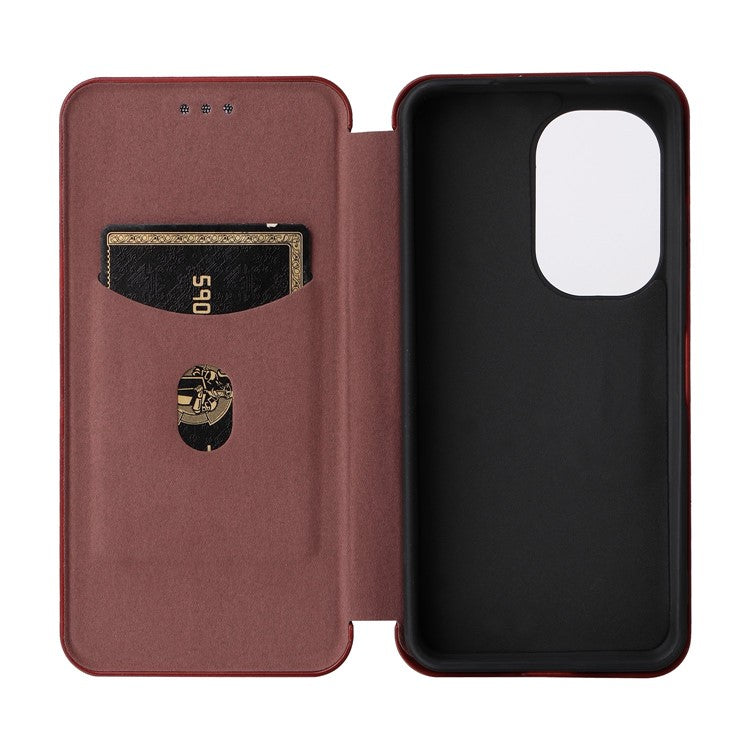 For Asus Zenfone 9 5G PU Leather Carbon Fiber Texture Phone Stand Case Card Slot Design Auto-absorbed Magnetic Protective Cover - Brown