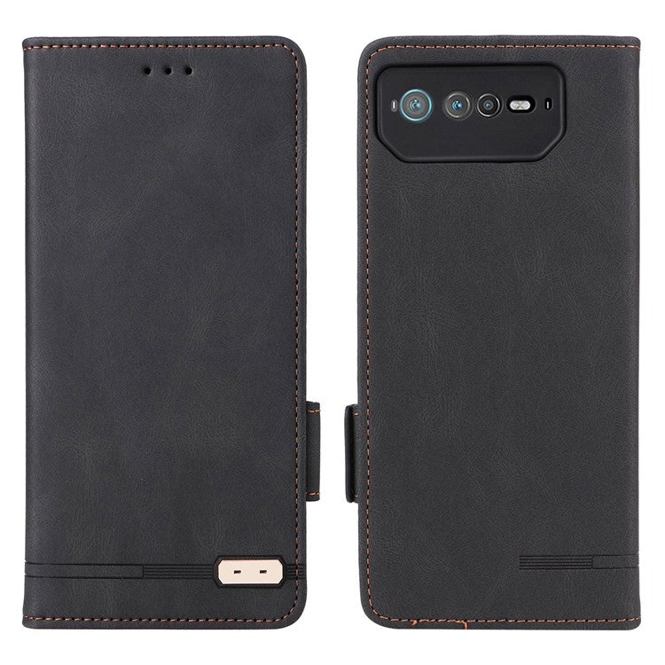 Hardware Decor Phone Case for Asus ROG Phone 6 5G, Dual Magnetic Clasp PU Leather Anti-drop Wallet Stand Shell - Black