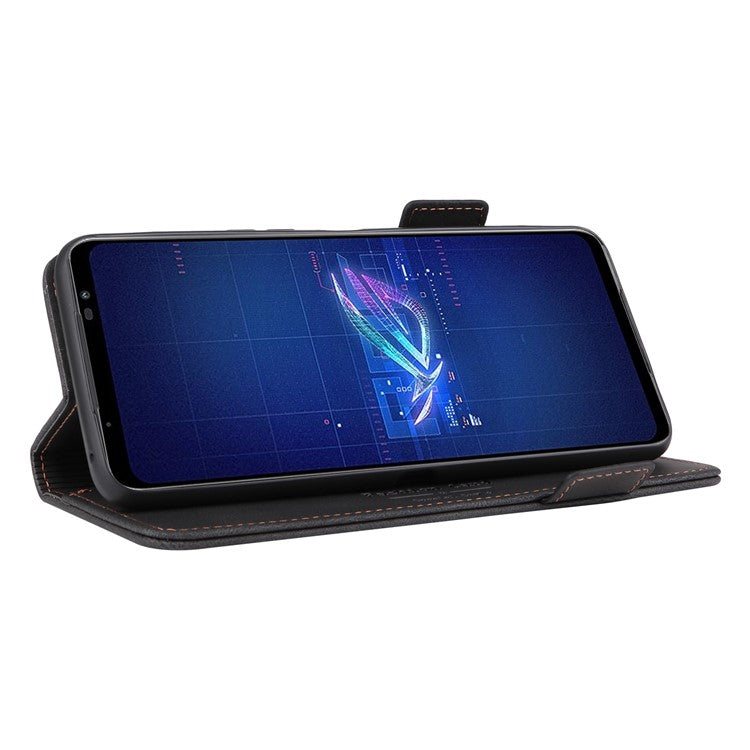 Hardware Decor Phone Case for Asus ROG Phone 6 5G, Dual Magnetic Clasp PU Leather Anti-drop Wallet Stand Shell - Black