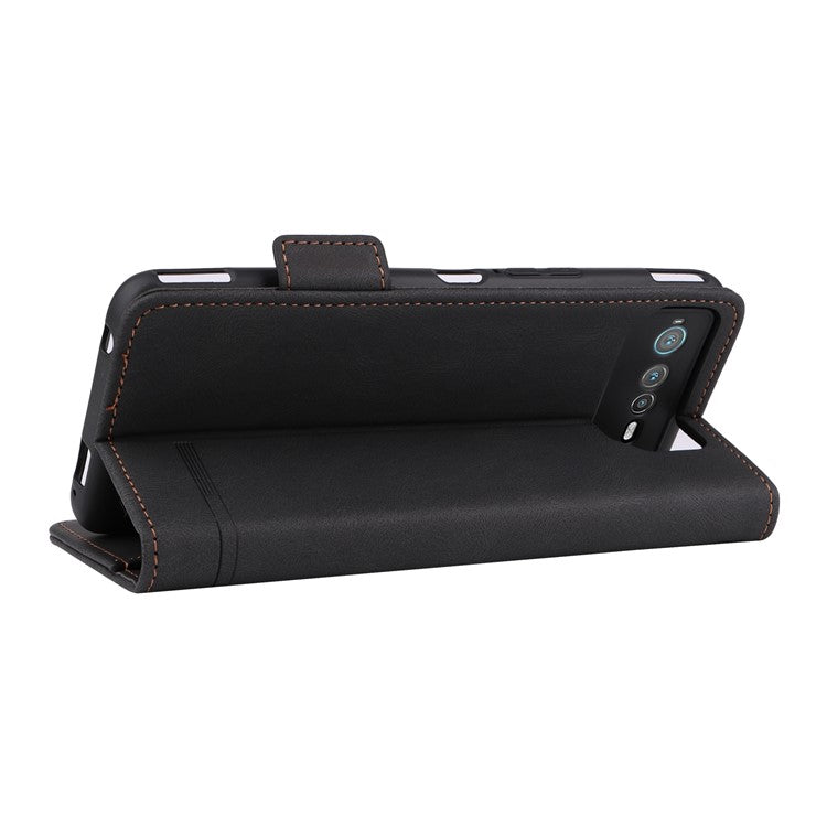 Hardware Decor Phone Case for Asus ROG Phone 6 5G, Dual Magnetic Clasp PU Leather Anti-drop Wallet Stand Shell - Black