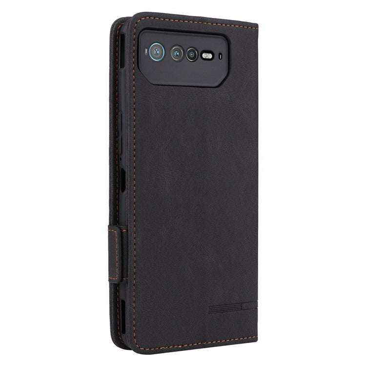 Hardware Decor Phone Case for Asus ROG Phone 6 5G, Dual Magnetic Clasp PU Leather Anti-drop Wallet Stand Shell - Black