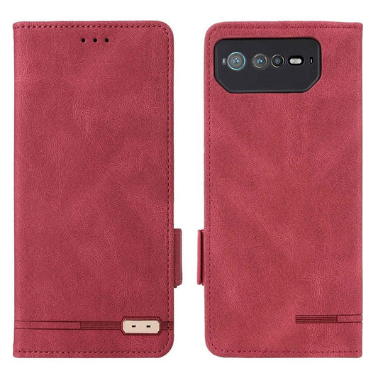 Hardware Decor Phone Case for Asus ROG Phone 6 5G, Dual Magnetic Clasp PU Leather Anti-drop Wallet Stand Shell - Rose