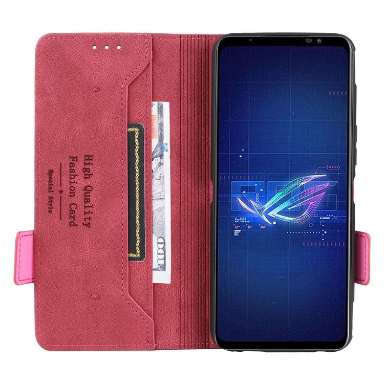 Hardware Decor Phone Case for Asus ROG Phone 6 5G, Dual Magnetic Clasp PU Leather Anti-drop Wallet Stand Shell - Rose