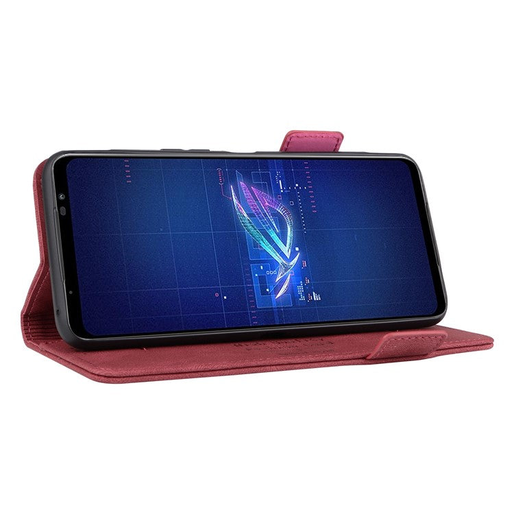 Hardware Decor Phone Case for Asus ROG Phone 6 5G, Dual Magnetic Clasp PU Leather Anti-drop Wallet Stand Shell - Rose