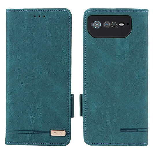 Hardware Decor Phone Case for Asus ROG Phone 6 5G, Dual Magnetic Clasp PU Leather Anti-drop Wallet Stand Shell - Blue