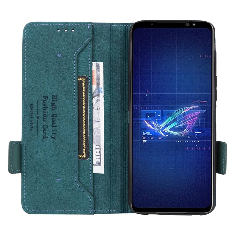 Hardware Decor Phone Case for Asus ROG Phone 6 5G, Dual Magnetic Clasp PU Leather Anti-drop Wallet Stand Shell - Blue