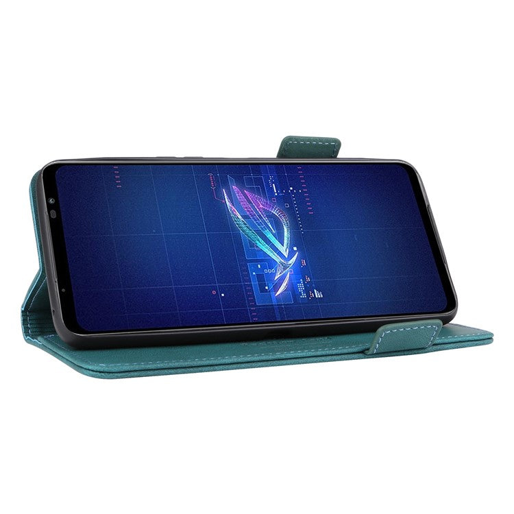 Hardware Decor Phone Case for Asus ROG Phone 6 5G, Dual Magnetic Clasp PU Leather Anti-drop Wallet Stand Shell - Blue