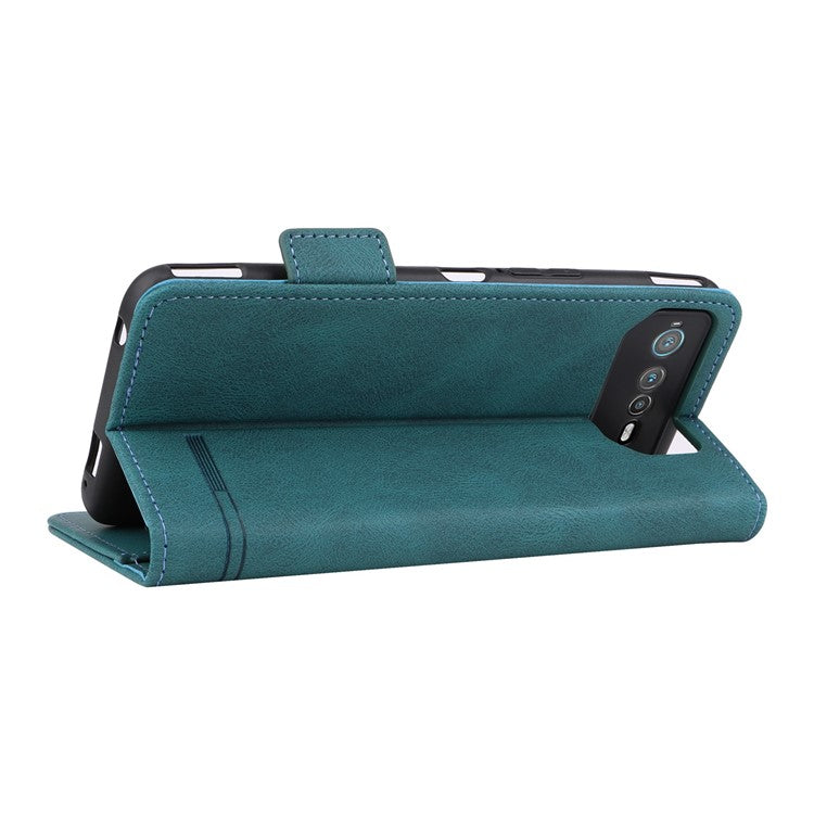 Hardware Decor Phone Case for Asus ROG Phone 6 5G, Dual Magnetic Clasp PU Leather Anti-drop Wallet Stand Shell - Blue