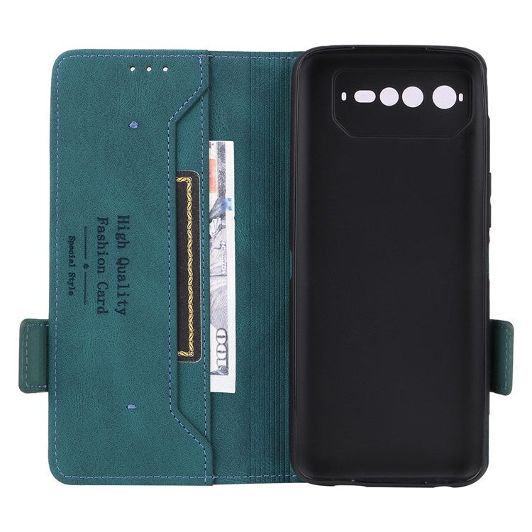 Hardware Decor Phone Case for Asus ROG Phone 6 5G, Dual Magnetic Clasp PU Leather Anti-drop Wallet Stand Shell - Blue