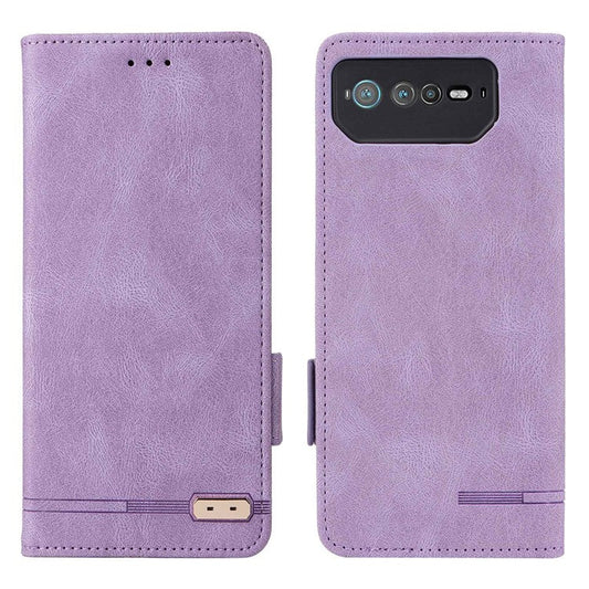 Hardware Decor Phone Case for Asus ROG Phone 6 5G, Dual Magnetic Clasp PU Leather Anti-drop Wallet Stand Shell - Purple