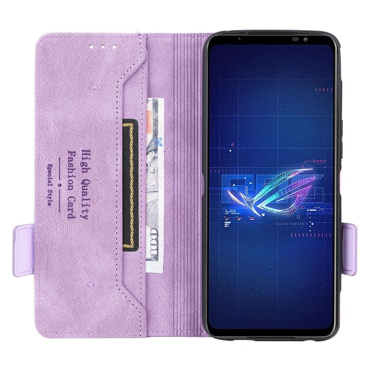 Hardware Decor Phone Case for Asus ROG Phone 6 5G, Dual Magnetic Clasp PU Leather Anti-drop Wallet Stand Shell - Purple