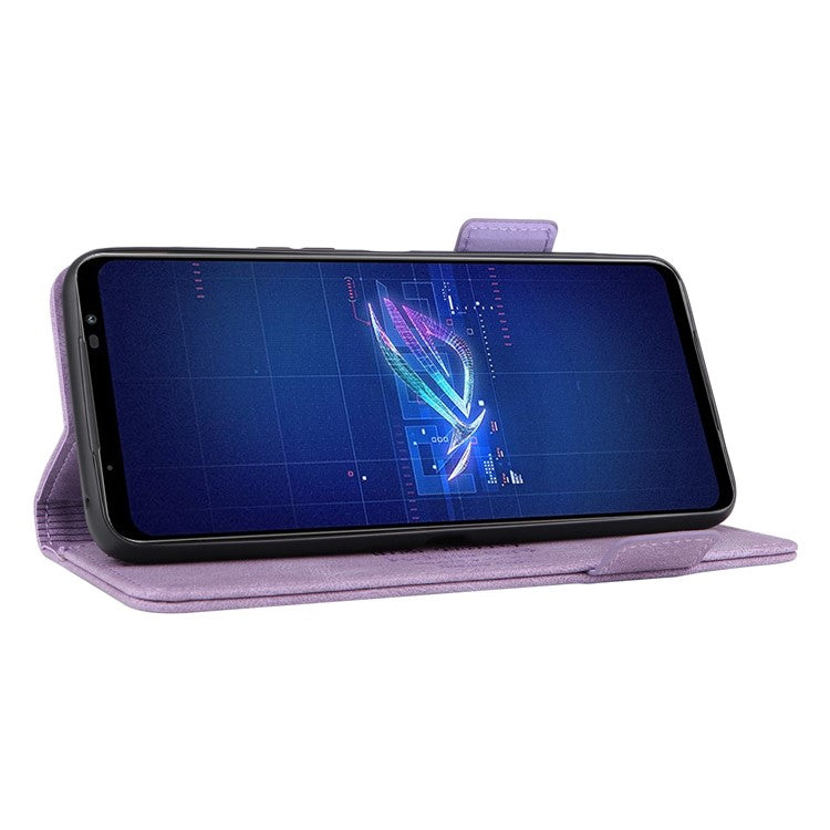 Hardware Decor Phone Case for Asus ROG Phone 6 5G, Dual Magnetic Clasp PU Leather Anti-drop Wallet Stand Shell - Purple