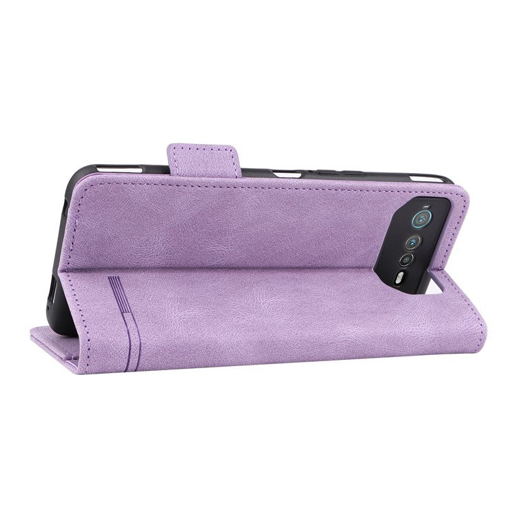 Hardware Decor Phone Case for Asus ROG Phone 6 5G, Dual Magnetic Clasp PU Leather Anti-drop Wallet Stand Shell - Purple