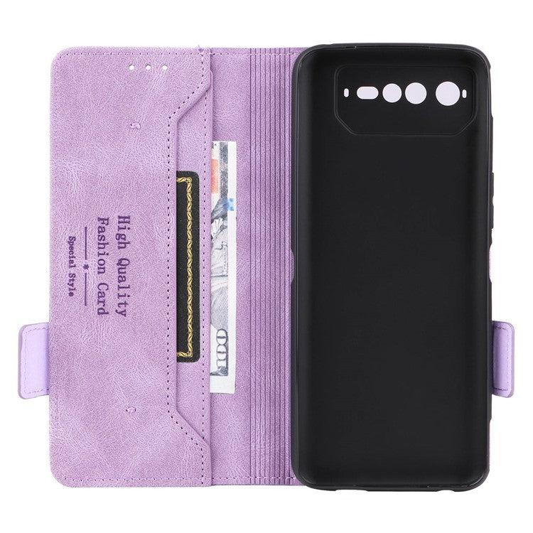 Hardware Decor Phone Case for Asus ROG Phone 6 5G, Dual Magnetic Clasp PU Leather Anti-drop Wallet Stand Shell - Purple