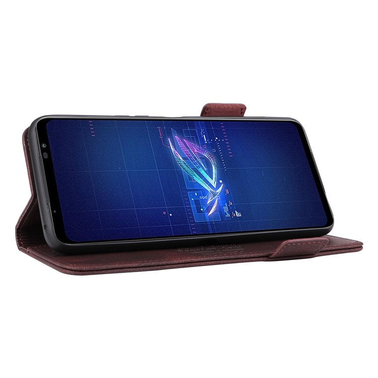 Hardware Decor Phone Case for Asus ROG Phone 6 5G, Dual Magnetic Clasp PU Leather Anti-drop Wallet Stand Shell - Coffee