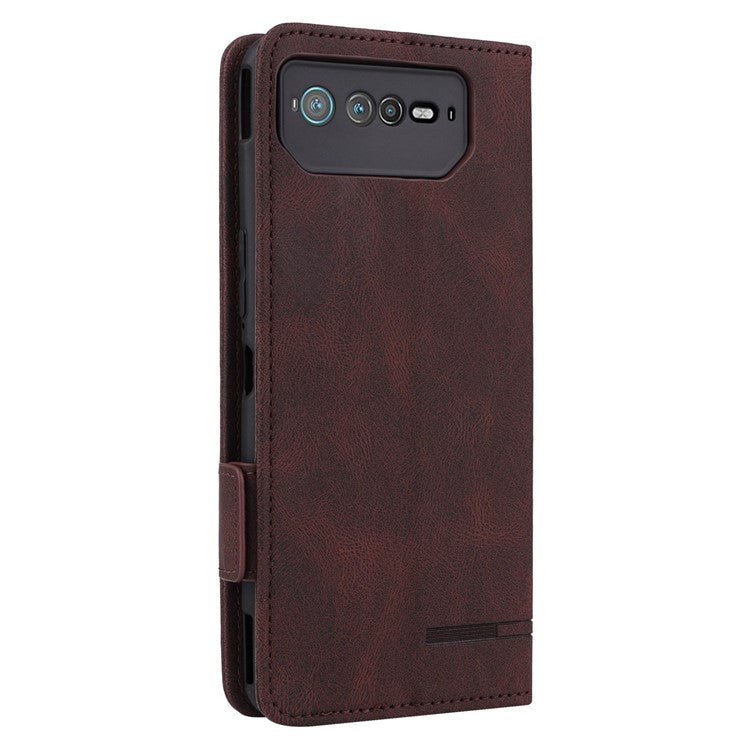 Hardware Decor Phone Case for Asus ROG Phone 6 5G, Dual Magnetic Clasp PU Leather Anti-drop Wallet Stand Shell - Coffee