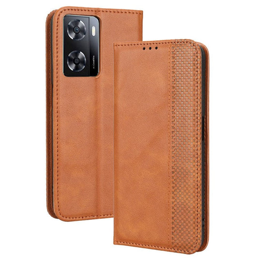 Phone Flip Wallet Case For Oppo A57 4G / A57s 4G / A57 (CPH2387) (Taiwan Version) Magnetic Auto Closing Retro Imprint Pattern PU Leather Phone Cover Stand - Brown