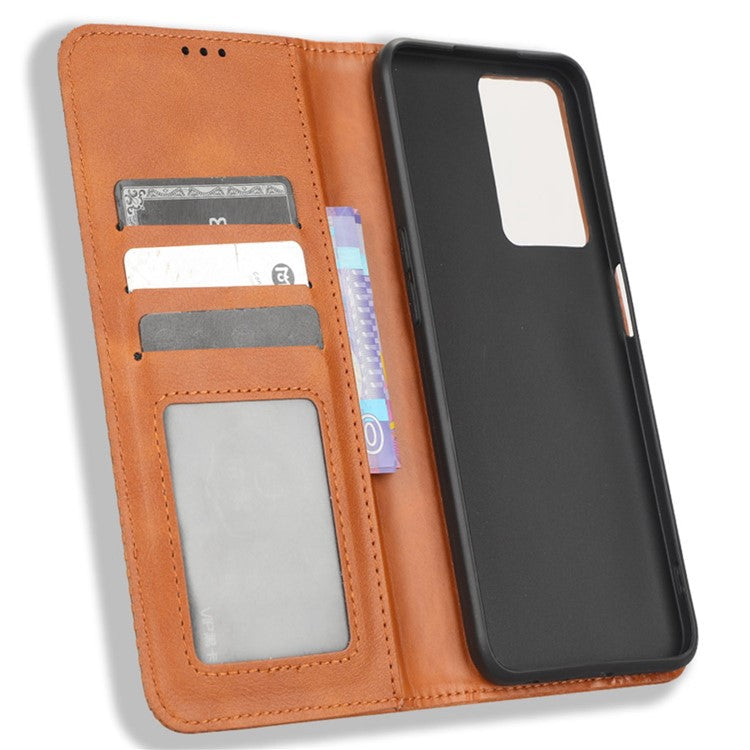 Phone Flip Wallet Case For Oppo A57 4G / A57s 4G / A57 (CPH2387) (Taiwan Version) Magnetic Auto Closing Retro Imprint Pattern PU Leather Phone Cover Stand - Brown