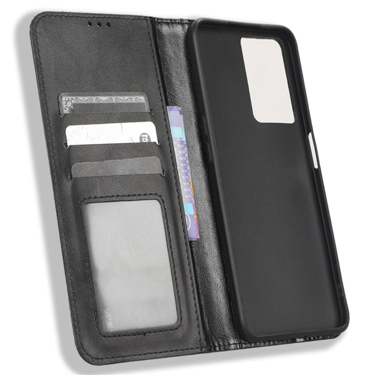 Phone Flip Wallet Case For Oppo A57 4G / A57s 4G / A57 (CPH2387) (Taiwan Version) Magnetic Auto Closing Retro Imprint Pattern PU Leather Phone Cover Stand - Black