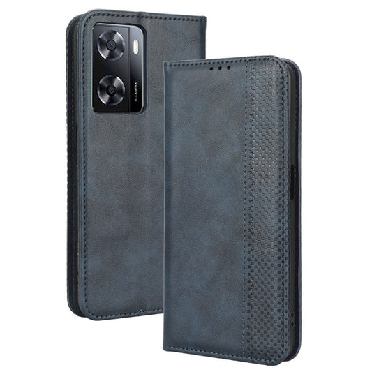 Phone Flip Wallet Case For Oppo A57 4G / A57s 4G / A57 (CPH2387) (Taiwan Version) Magnetic Auto Closing Retro Imprint Pattern PU Leather Phone Cover Stand - Blue