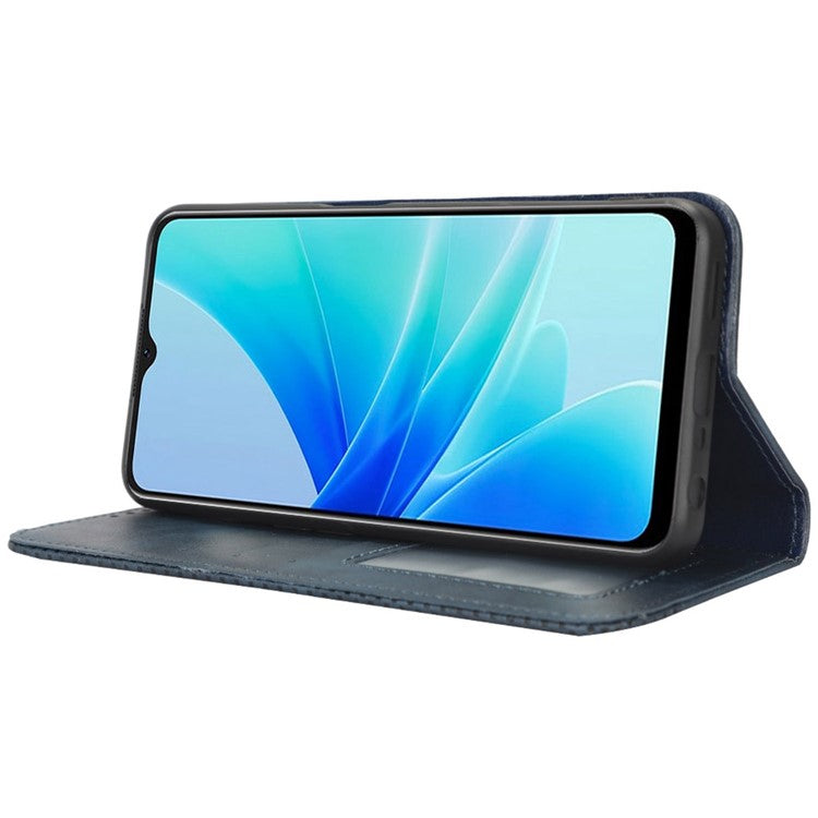 Phone Flip Wallet Case For Oppo A57 4G / A57s 4G / A57 (CPH2387) (Taiwan Version) Magnetic Auto Closing Retro Imprint Pattern PU Leather Phone Cover Stand - Blue