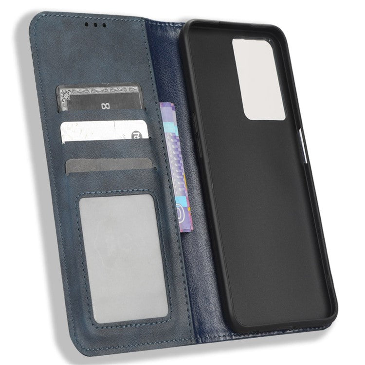 Phone Flip Wallet Case For Oppo A57 4G / A57s 4G / A57 (CPH2387) (Taiwan Version) Magnetic Auto Closing Retro Imprint Pattern PU Leather Phone Cover Stand - Blue