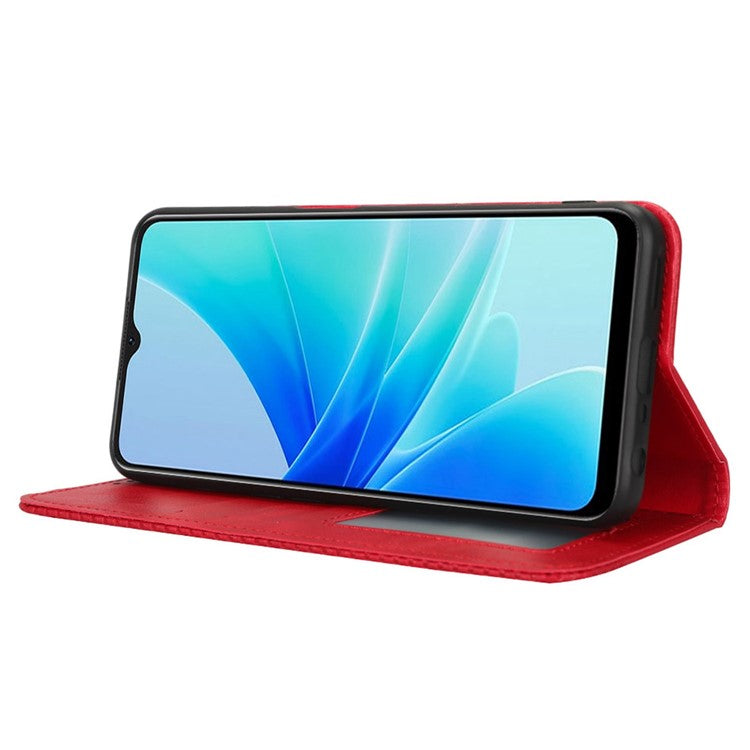 Phone Flip Wallet Case For Oppo A57 4G / A57s 4G / A57 (CPH2387) (Taiwan Version) Magnetic Auto Closing Retro Imprint Pattern PU Leather Phone Cover Stand - Red