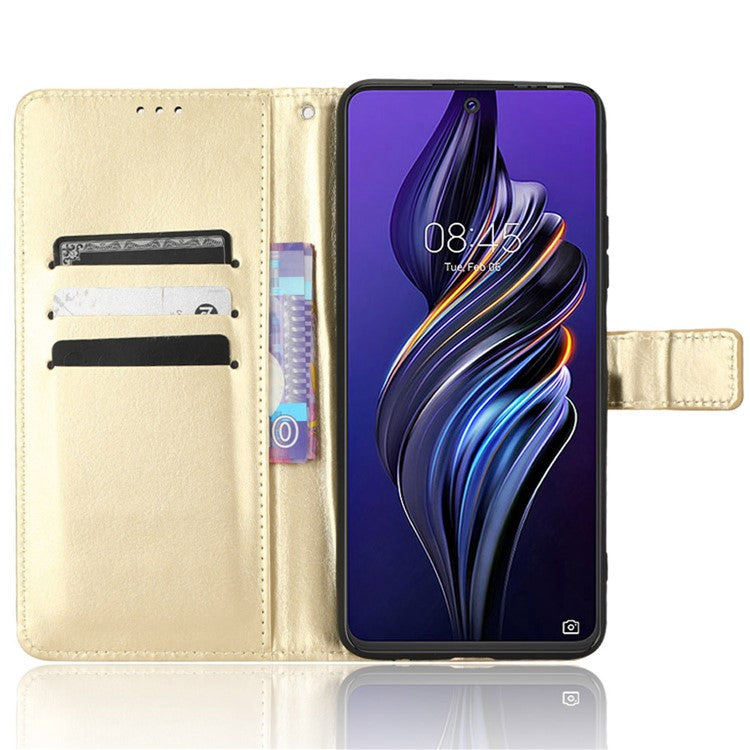 For TECNO Pova 3 4G Shockproof Phone Flip Wallet Case Stand Crazy Horse Texture PU Leather Mobile Phone Protective Cover - Gold