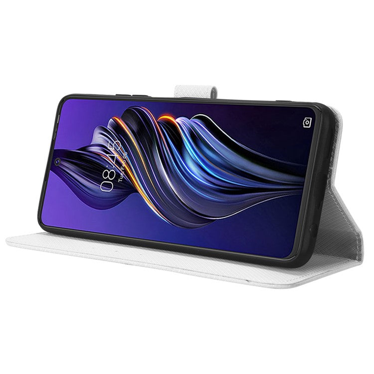 For TECNO Pova 3 4G Diamond Texture Protective Phone Shell Magnetic Clasp PU Leather Stand Scratch-Resistant Phone Wallet Case - White