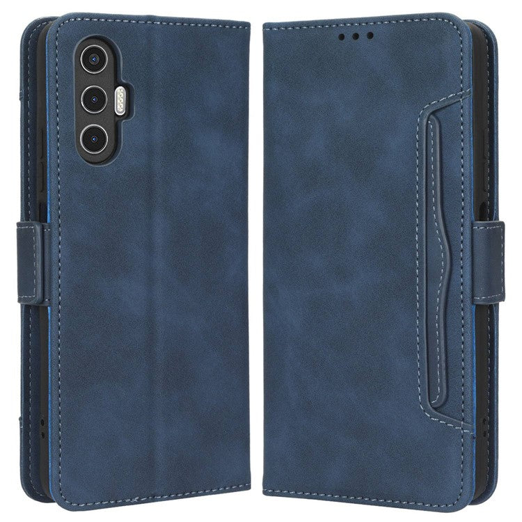 For TECNO Pova 3 4G Multiple Card Slots Fully Wrapped PU Leather Flip Stand Wallet Case Dual Magnetic Clasp Phone Cover - Blue